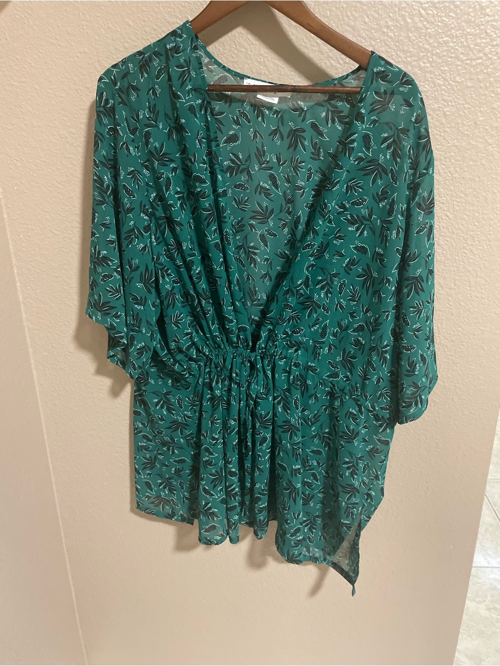 Women’s Green Floral Swim Coverup with Drawstring Waist